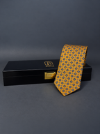 Amber — Gold Medallion Necktie for Navy and Charcoal Suits