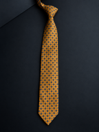 Amber — Gold Medallion Necktie for Navy and Charcoal Suits