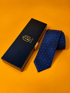 Blue Prestige royal blue paisley tie beside the black BT Style Signature gift box