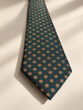 Evergreen forest-green necktie with gold floral pattern and burgundy dots – BT Style Signature