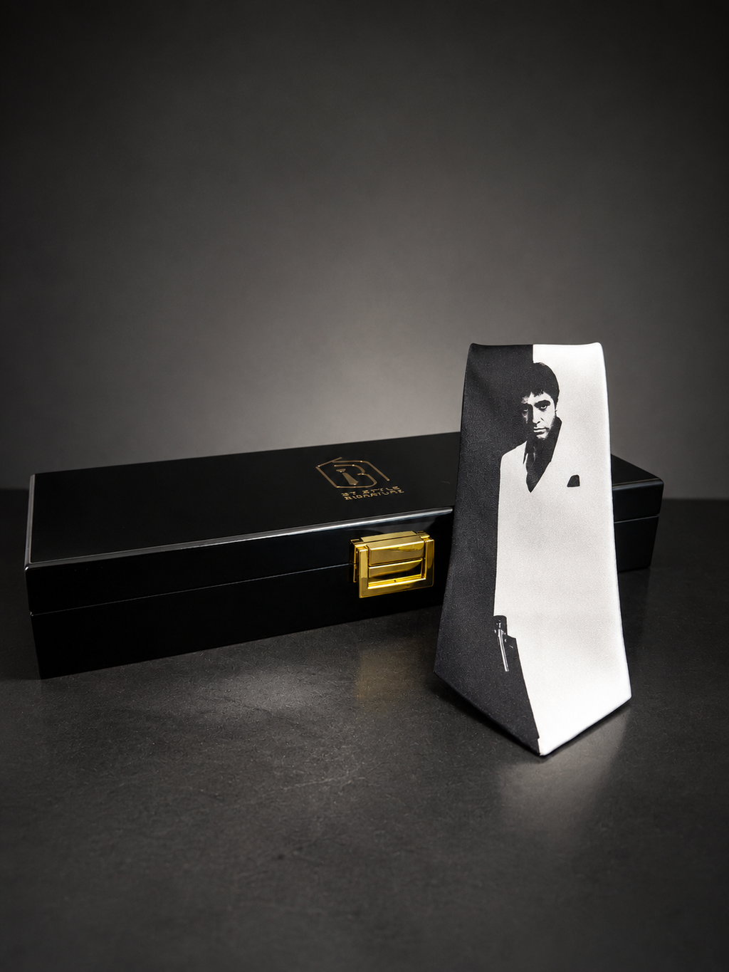 Scarface | Black & White Statement Satin Necktie
