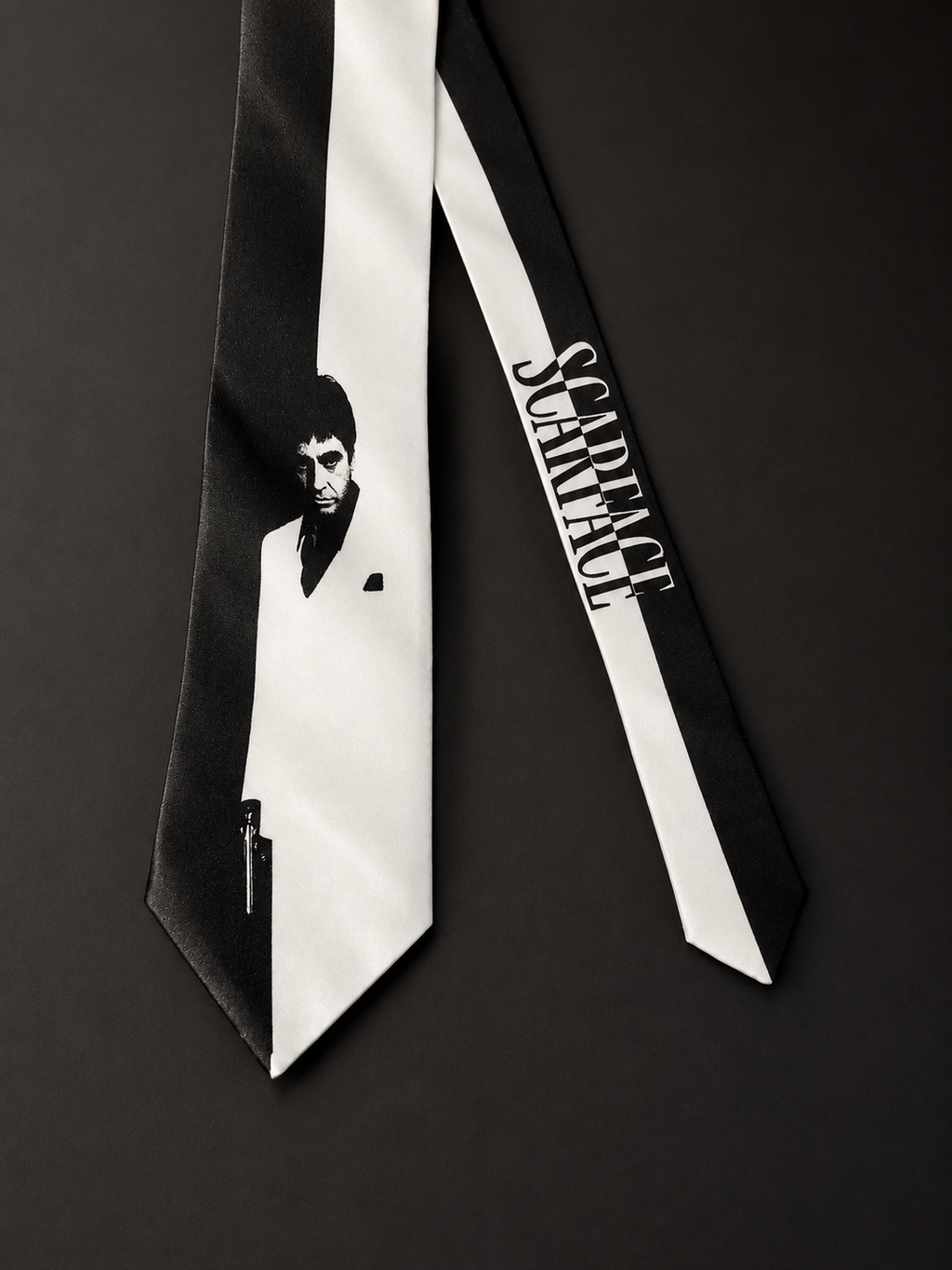 Scarface | Black & White Statement Satin Necktie