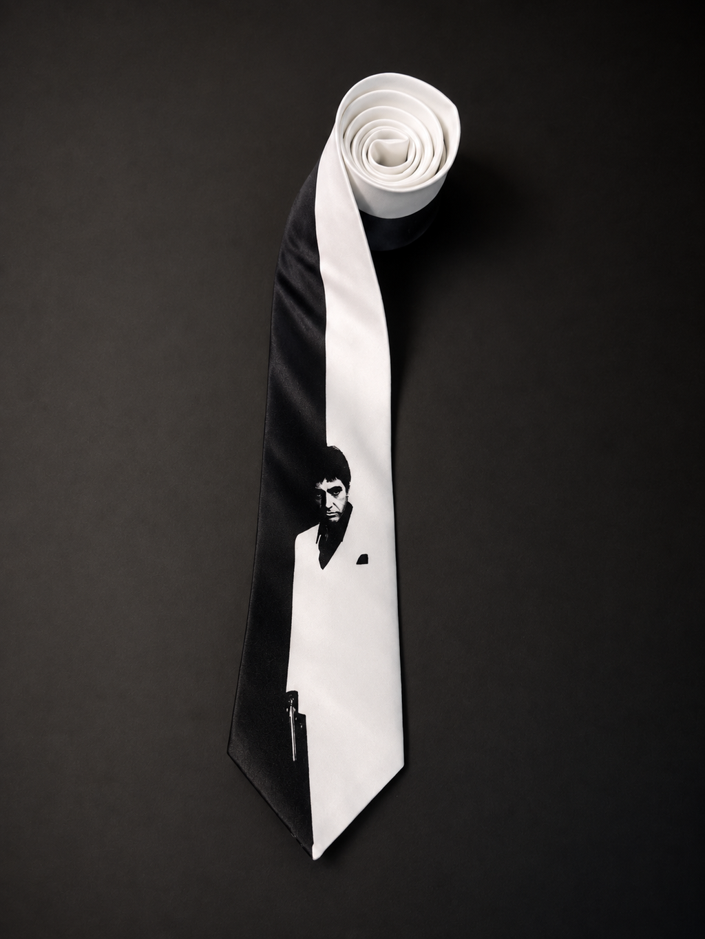 Scarface | Black & White Statement Satin Necktie