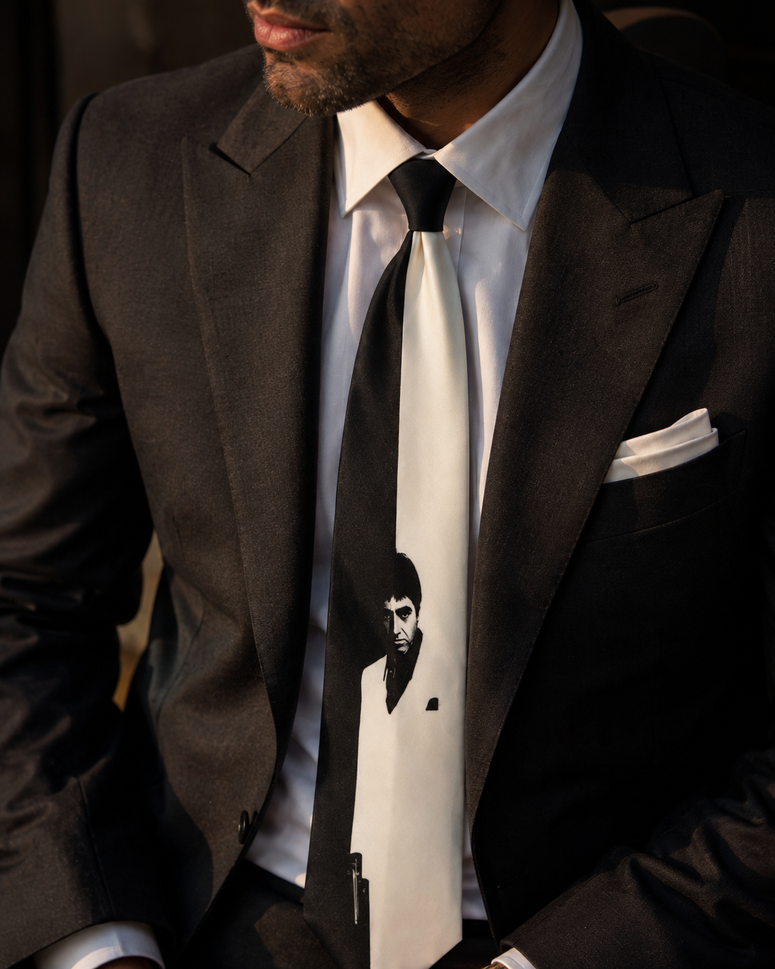 Scarface | Black & White Statement Satin Necktie