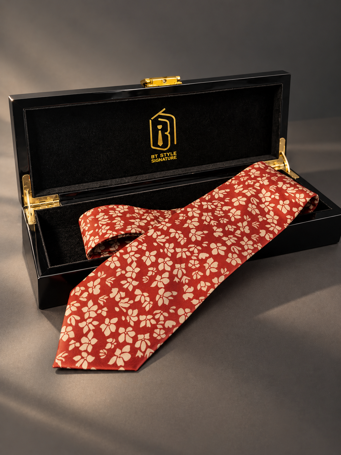 Sienna — Rust Red Floral Necktie for Autumn and Winter Tailoring
