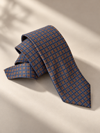 Windsor slate-blue medallion polysilk necktie with chestnut and cream pattern – BT Style Signature